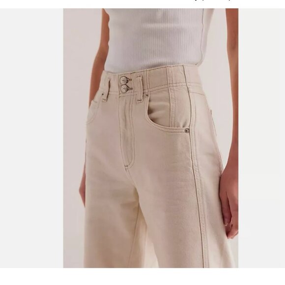 NWT FREE PEOPLEX WE THE FREE ASTER Seamed STRAIGHT-LEG JEANS In ECRU - Picture 4 of 15